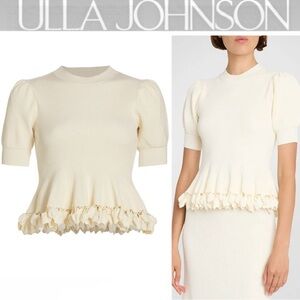 ULLA JOHNSON Esma Puff Sleeve Rib Top - Alabaster sz S $470
